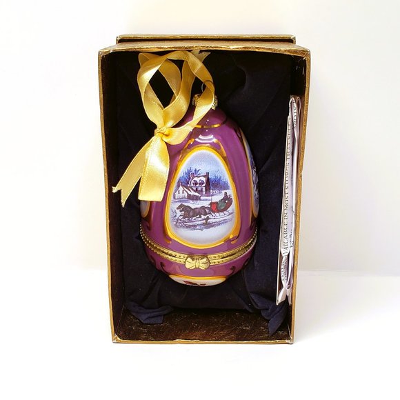 Valerie Parr Hill Mr. Christmas PURPLE Musical Egg Trinket Box Ornament Sleigh - Picture 1 of 12